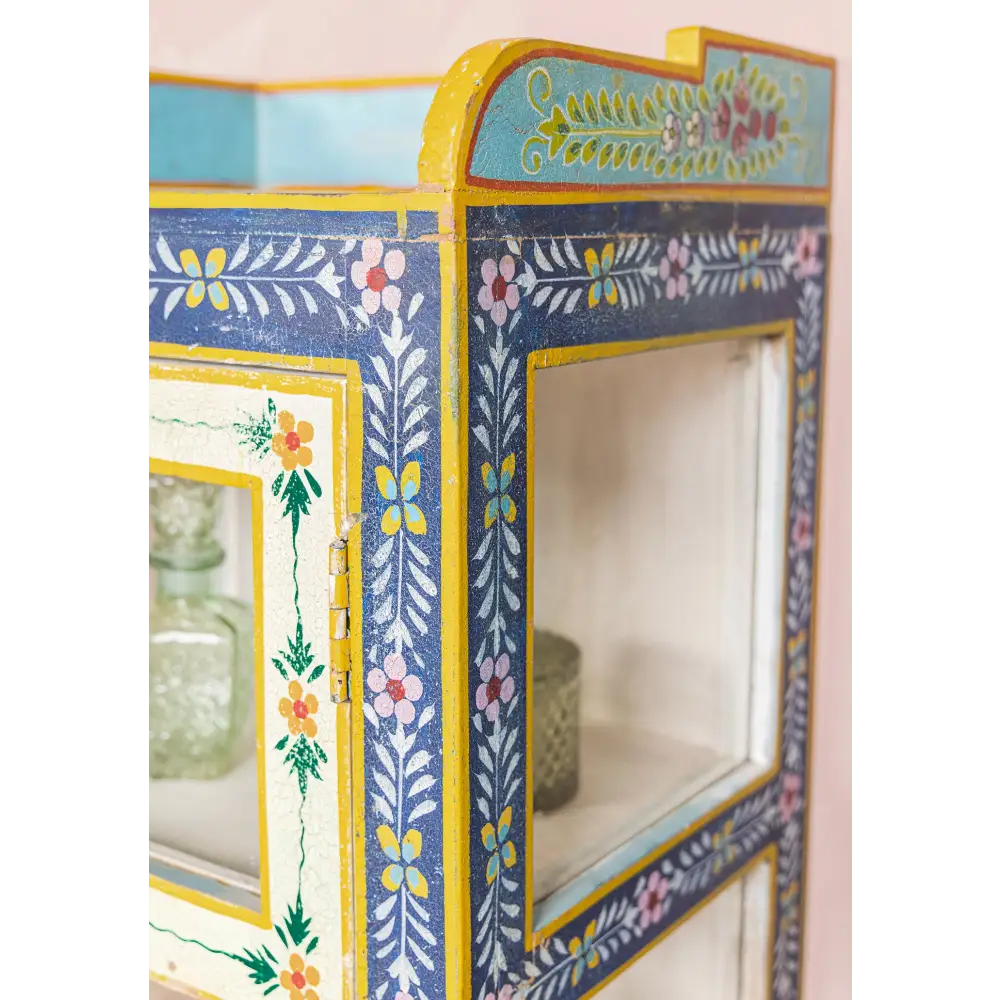 Hand-Painted Glazed Display Cabinet. Decorative cabinet with floral patterns 