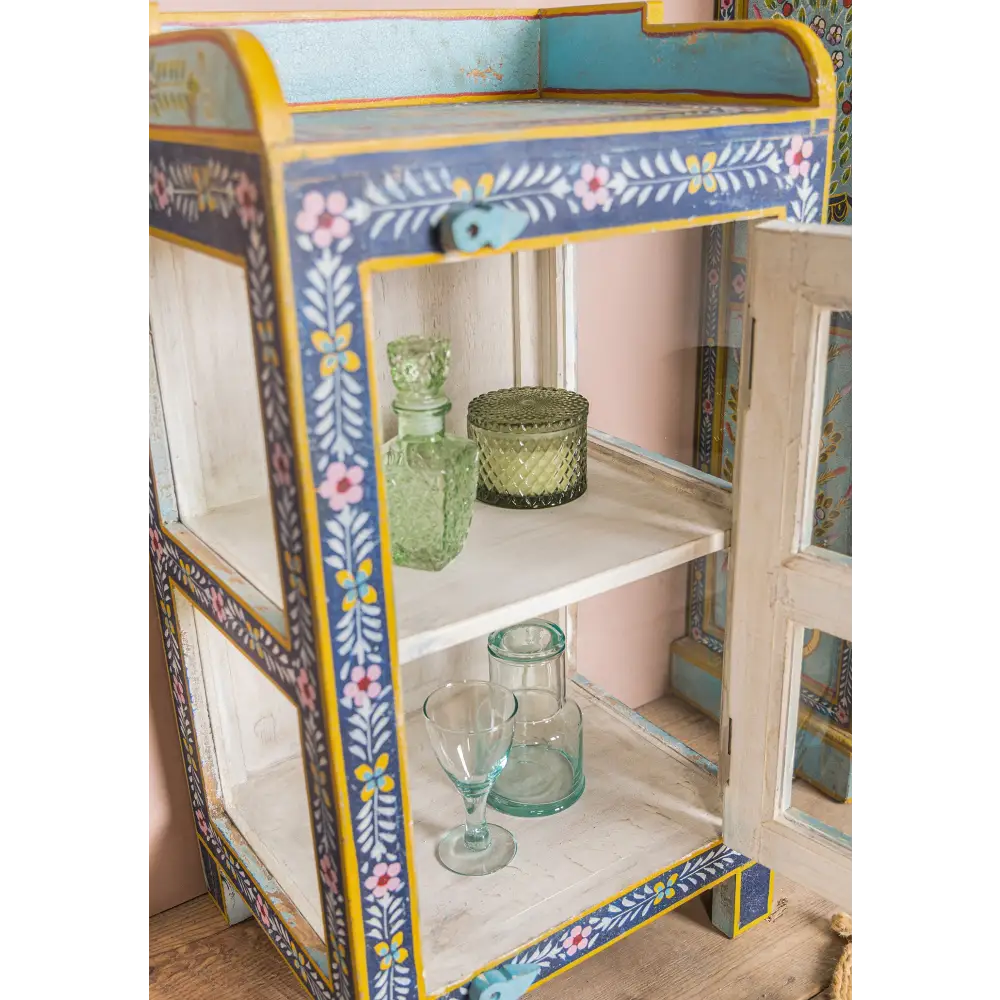 Hand-Painted Glazed Display Cabinet. Decorative with floral patterns 