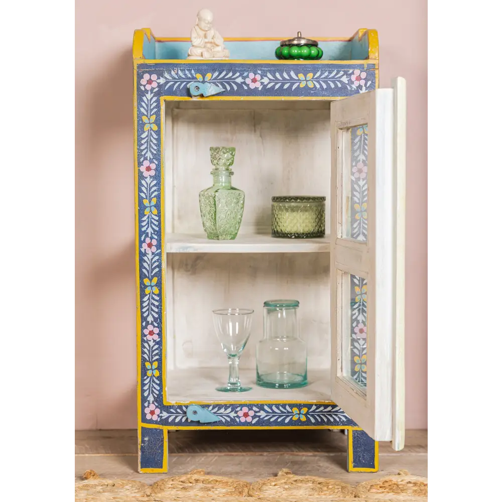 Hand-Painted Glazed Display Cabinet. Decorative cabinet with floral patterns 