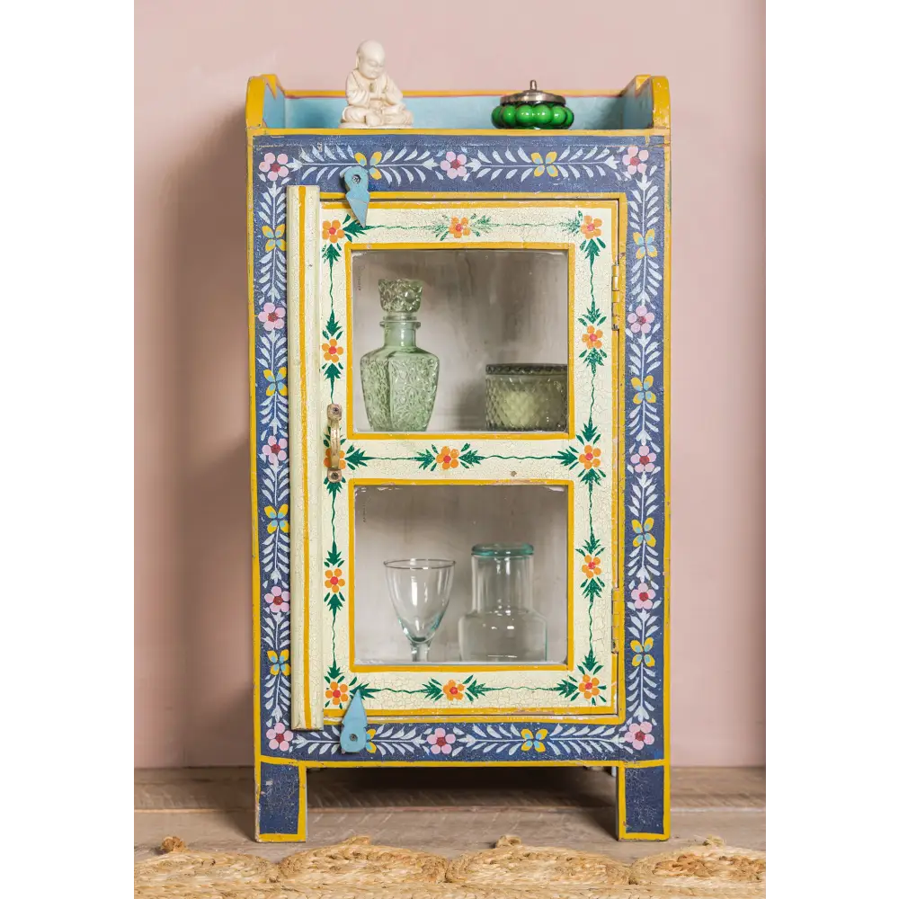 Hand-Painted Glazed Display Cabinet. Decorative cabinet with floral patterns 