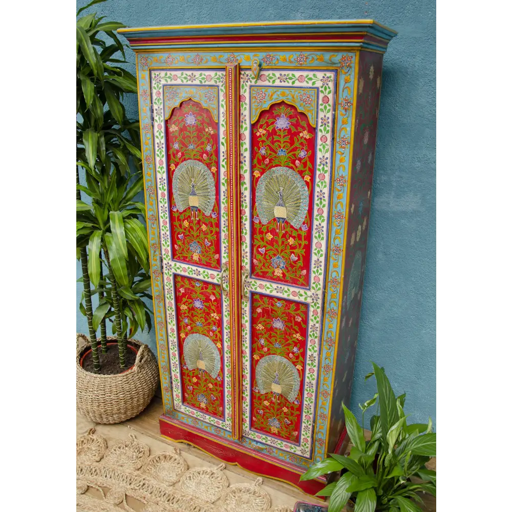 Hand-Painted Tall Cupboard . Colourful hand-painted cabinet with intricate designs 