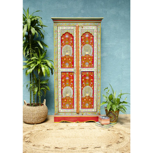 Hand-Painted Tall Cupboard Decorative cabinet with colourful design