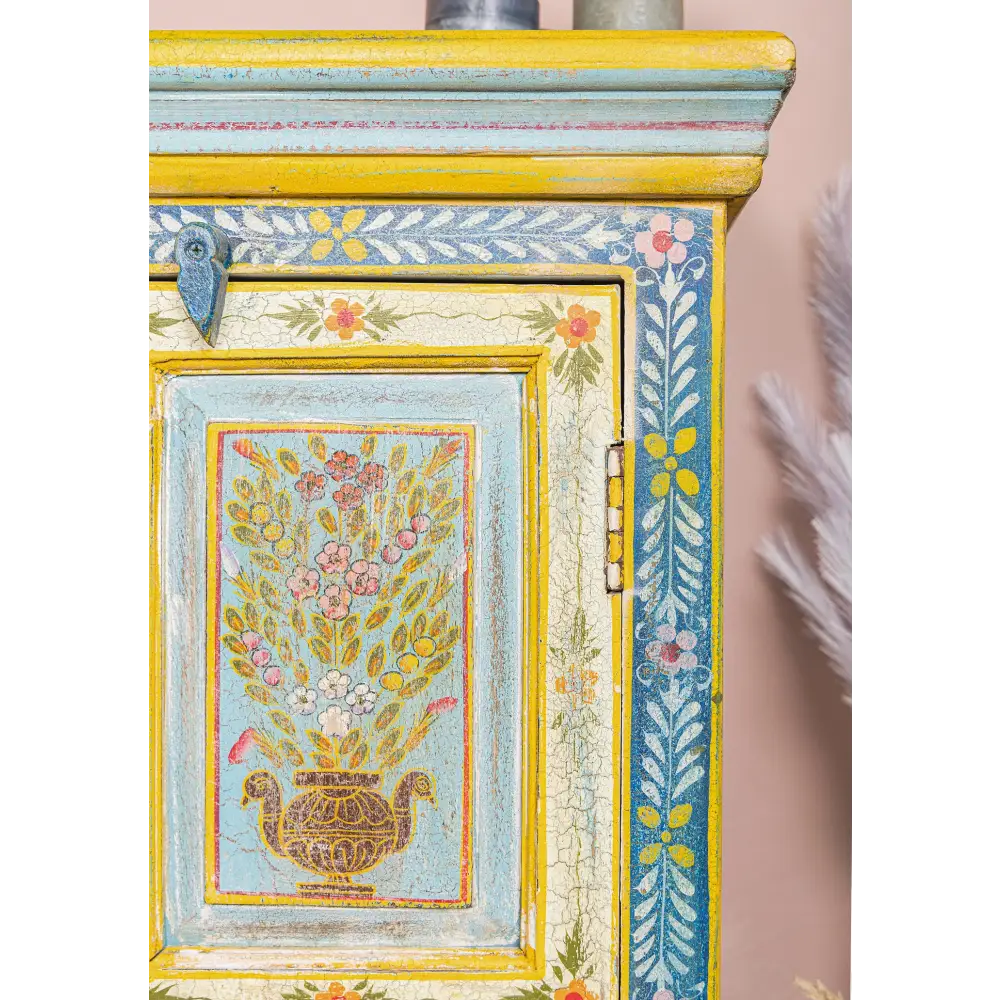 Hand-Painted Vintage 2-Door Cabinet. Decorative cabinet with floral painting and colourful design