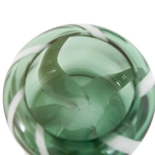 Handblown Green & White Candy Stripe Glass Tea light Holder Set (2 Pieces) - Candle