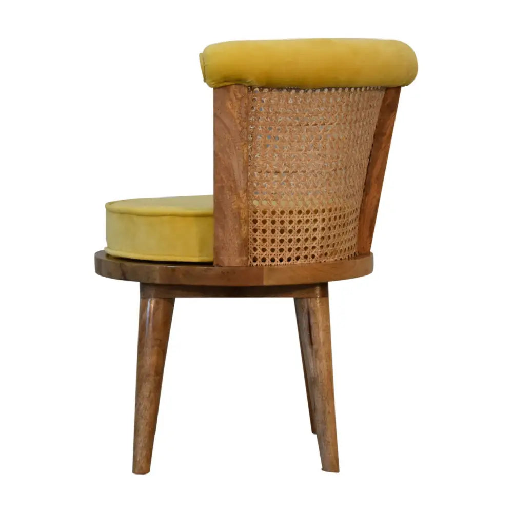 House Nordic lounge chair, Chair with wicker back and yellow cushion 