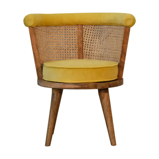 House Nordic lounge chair with yellow cushion and wicker back 