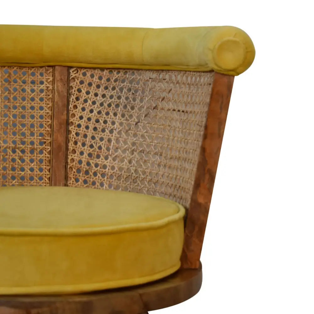 House Nordic lounge chair Yellow cushioned chair with wicker backrest 