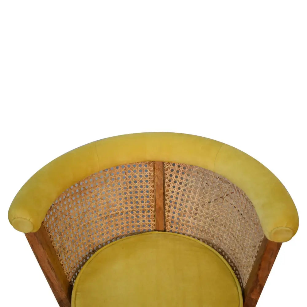 House Nordic lounge chair Yellow cushioned chair with wicker back 