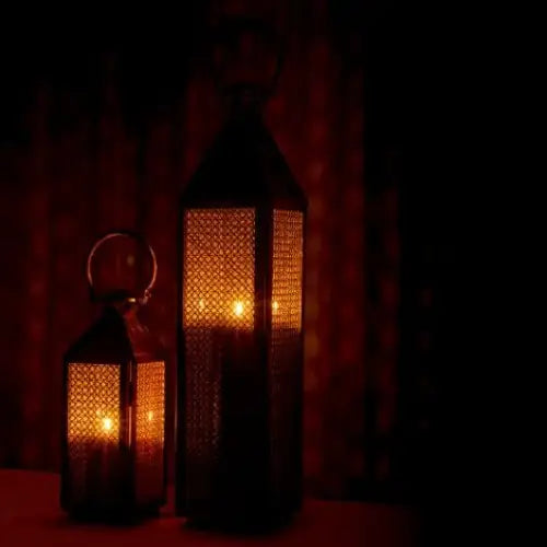 Hurricane Festival L Lantern – Vintage Brass & Natural Rattan - Candle Holder