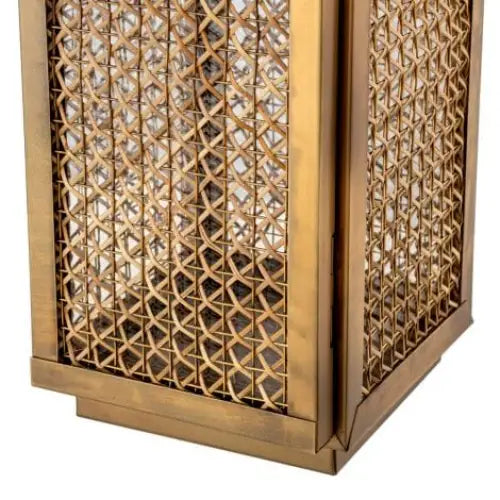 Hurricane Festival S Lantern – Vintage Brass & Natural Rattan