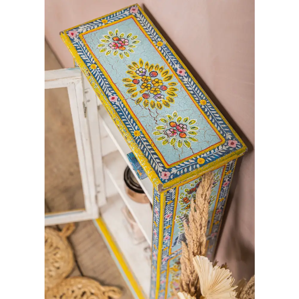 Kanchana Glazed Tall Showcase Hand Painted. Decorative with floral patterns 
