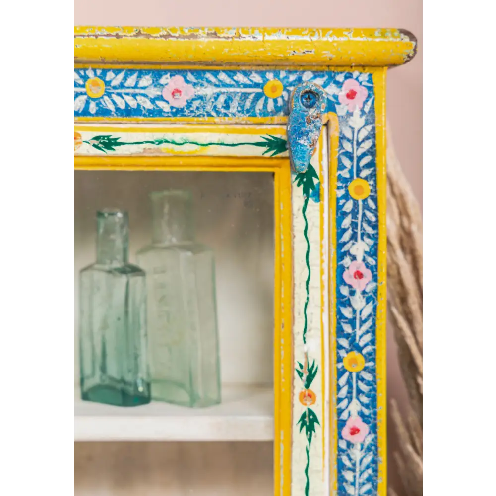 Kanchana Glazed Tall Showcase Hand Painted. Decorative with floral patterns 