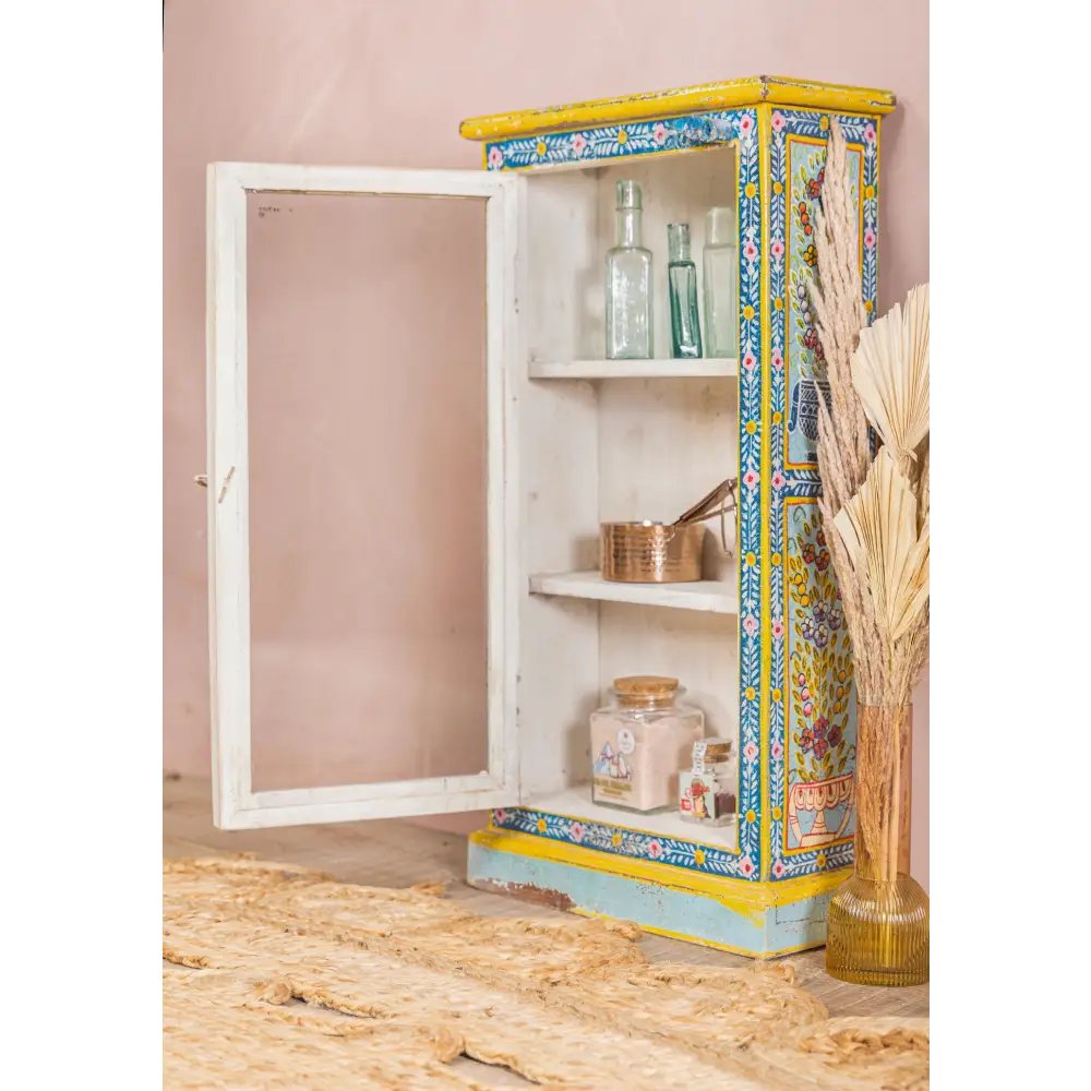 Kanchana Glazed Tall Showcase Hand Painted. Decorative cabinet with colourful design