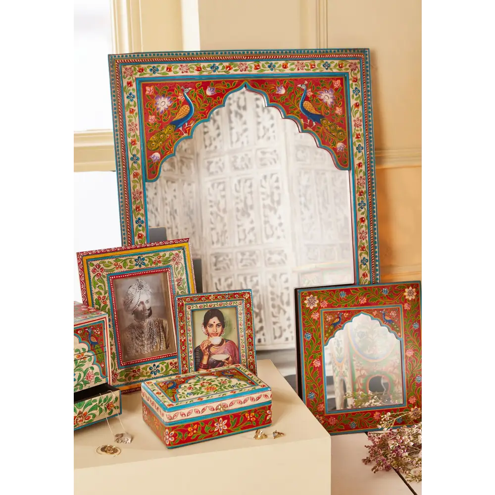 Large Hand-Painted Peacock Wall Mirror. 