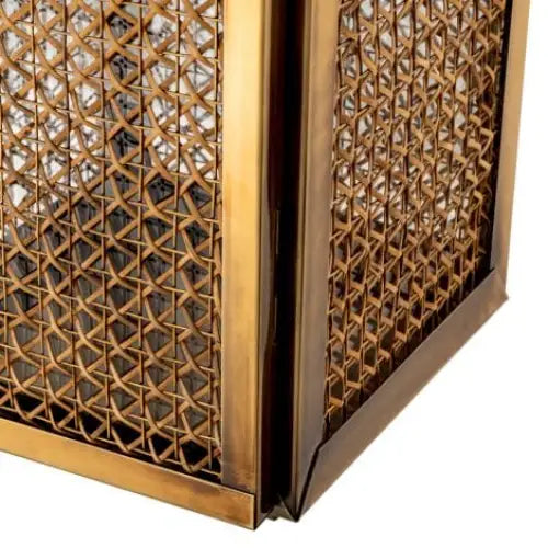 Large Hurricane Festival Lantern – Vintage Brass & Natural Rattan - Candle Holder
