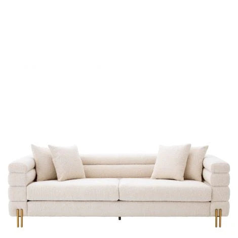 York Bouclé Cream Sofa | Streamline Moderne Art Deco Style with Brushed Brass Leg