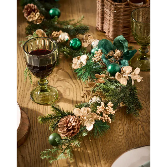 Luxury 180cm Emerald & Gold Christmas Garland – Opulent Festive Mantelpiece Decoration - Garlands