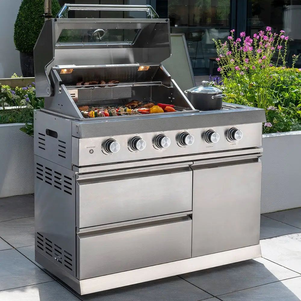 Luxury 4-Burner Outdoor Stainless Steel Gas BBQ Kitchen with Storage and Side Burner - Garden BBQ