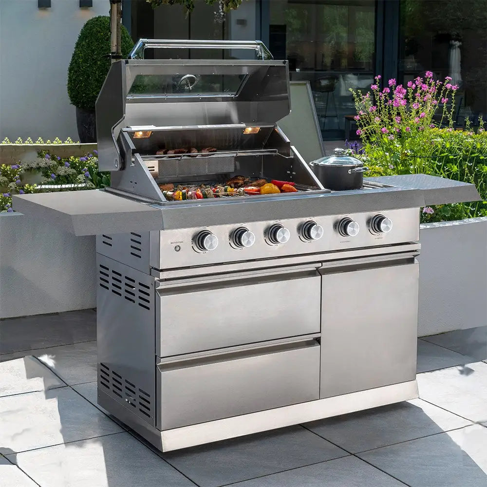 Luxury 4-Burner Outdoor Stainless Steel Gas BBQ Kitchen with Storage and Side Burner - Garden BBQ