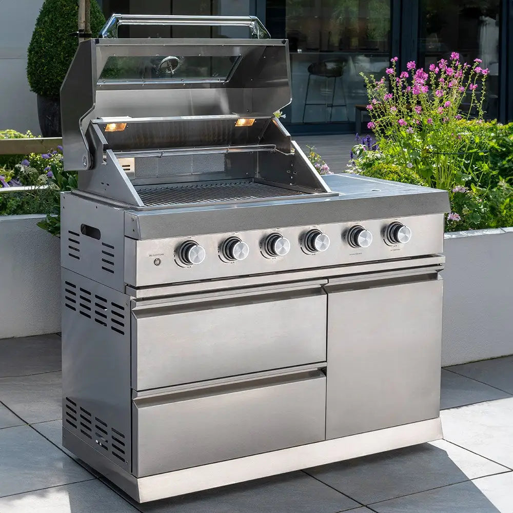 Luxury 4-Burner Outdoor Stainless Steel Gas BBQ Kitchen with Storage and Side Burner - Garden BBQ