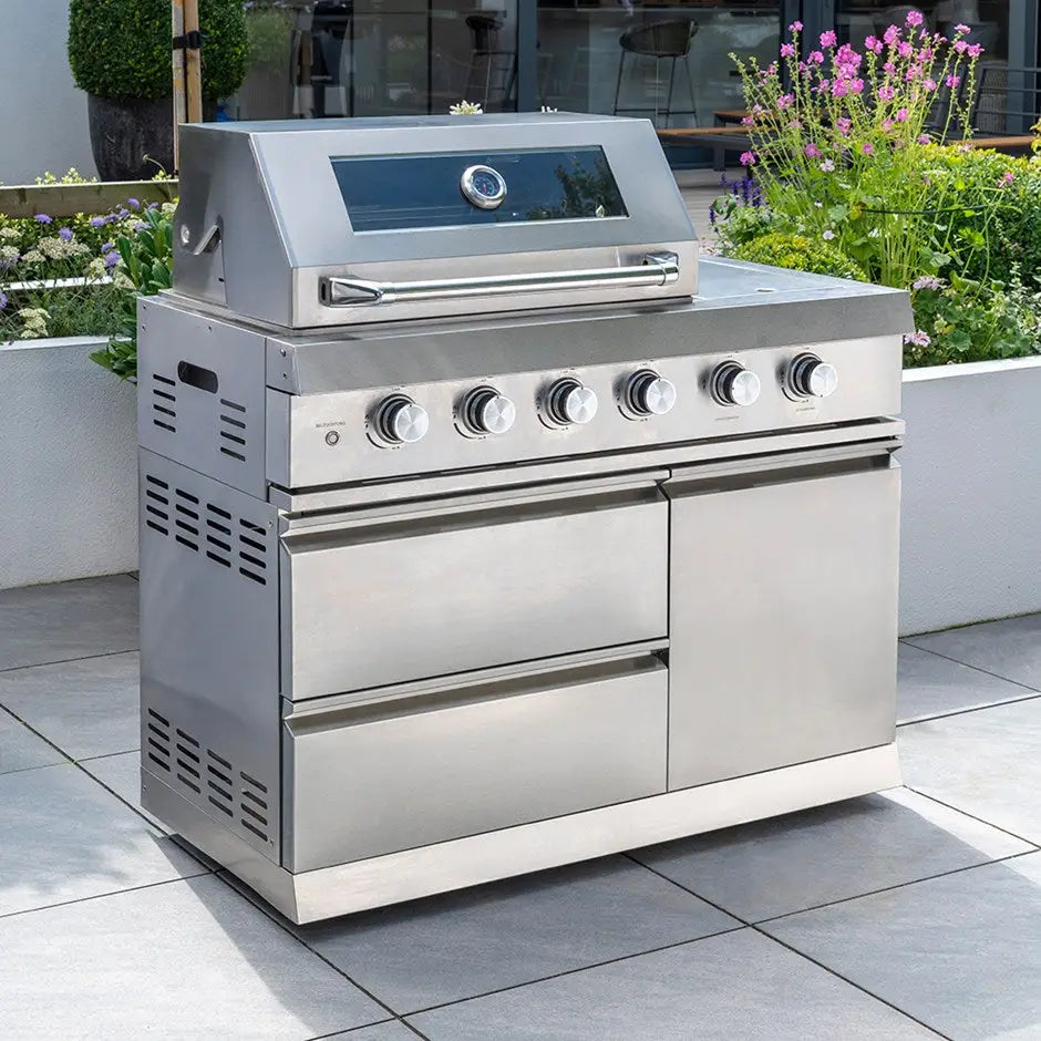 Luxury 4-Burner Outdoor Stainless Steel Gas BBQ Kitchen with Storage and Side Burner - Garden BBQ
