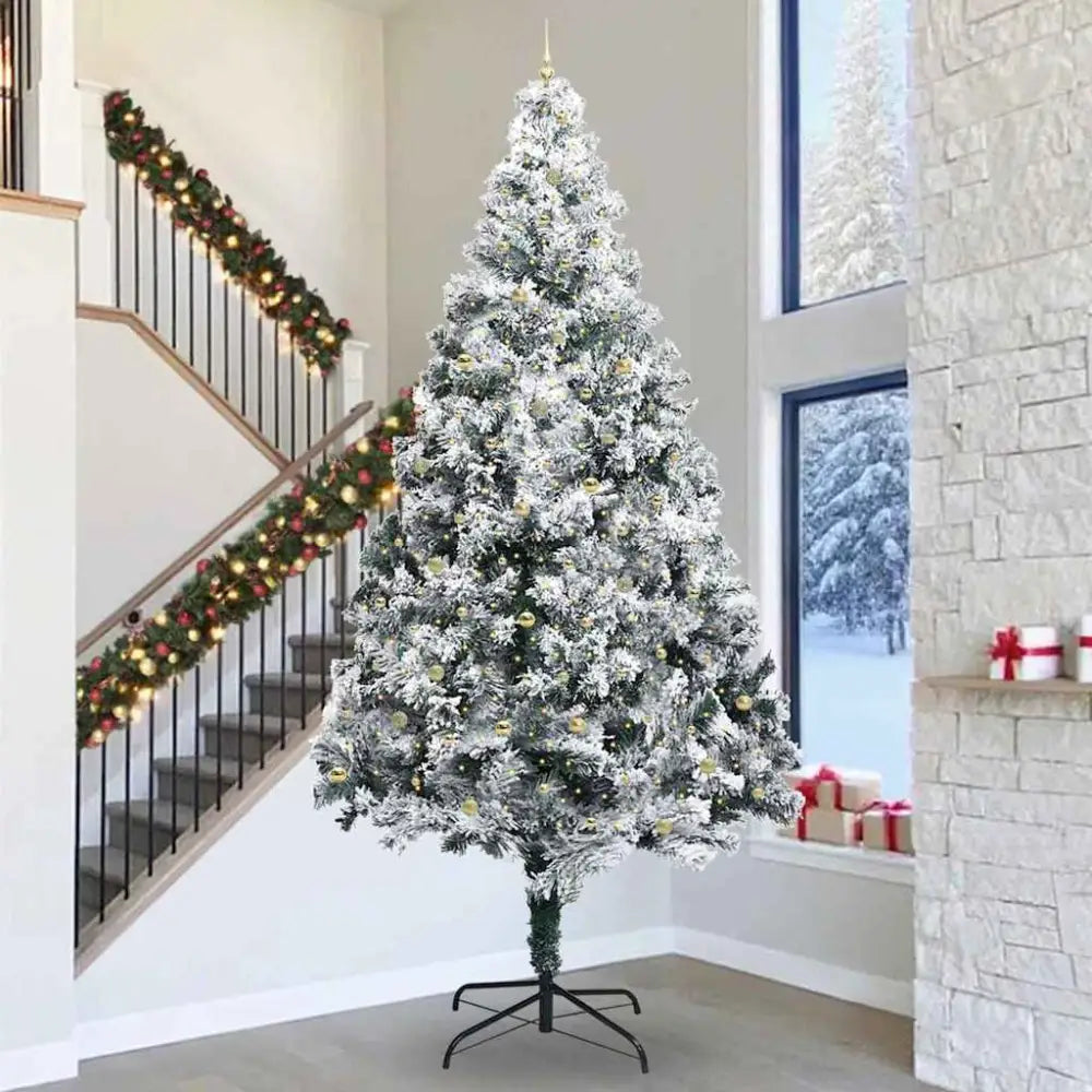 Luxury 400cm Flocked Pre-Lit Christmas Tree – Grand USB-Powered Centrepiece - Seasonal & Holiday Decorations
