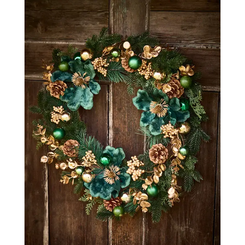 Luxury Giant Grapevine & Pine Christmas Wreath – Emerald & Gold Opulence - Wreath