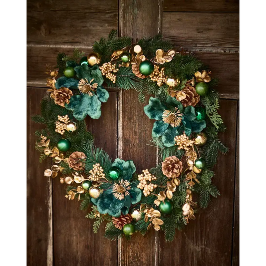 Luxury Giant Grapevine & Pine Christmas Wreath – Emerald & Gold Opulence - Wreath