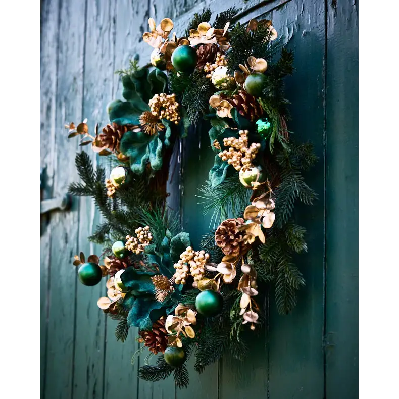 Luxury Giant Grapevine & Pine Christmas Wreath – Emerald & Gold Opulence - Wreath