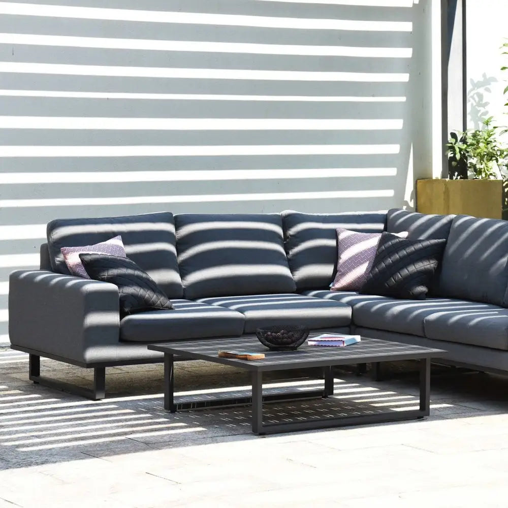 Luxury Outdoor Corner Sofa Set in Light Grey – All-Weather Fabric with Coffee Table - Sectional Sofas