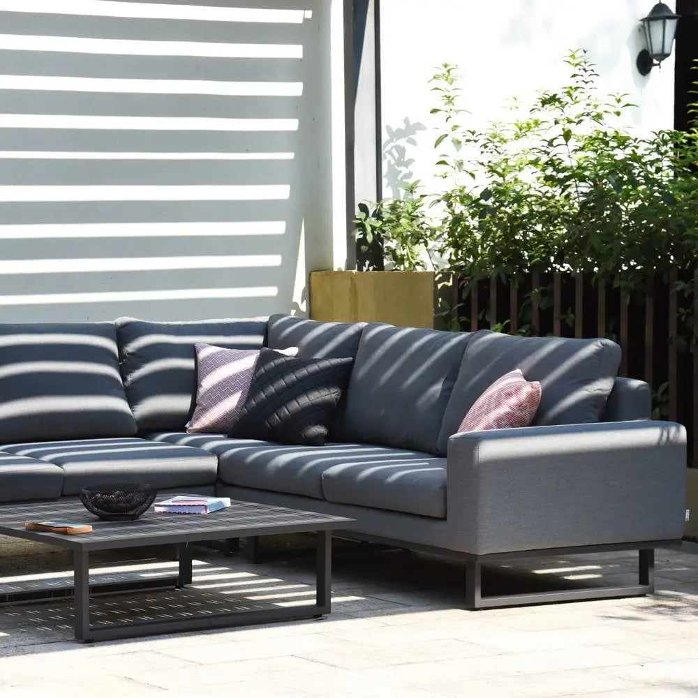 Luxury Outdoor Corner Sofa Set in Light Grey – All-Weather Fabric with Coffee Table - Sectional Sofas