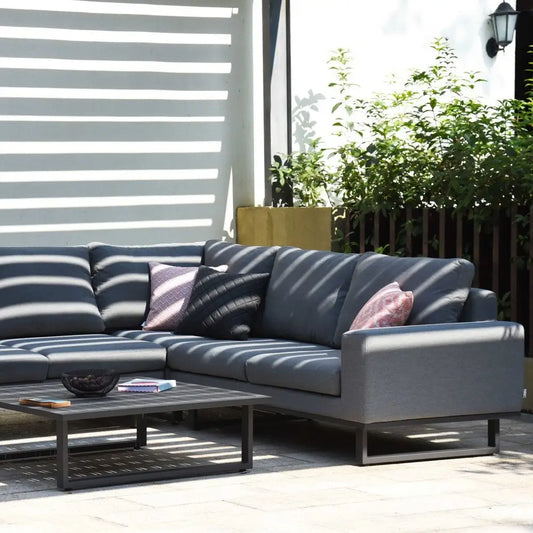 Luxury Outdoor Corner Sofa Set in Light Grey – All-Weather Fabric with Coffee Table - Sectional Sofas