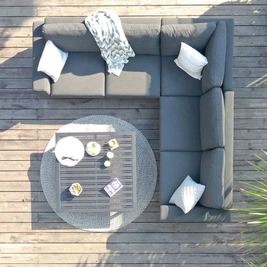 Luxury Outdoor Corner Sofa Set in Light Grey – All-Weather Fabric with Coffee Table - Sectional Sofas