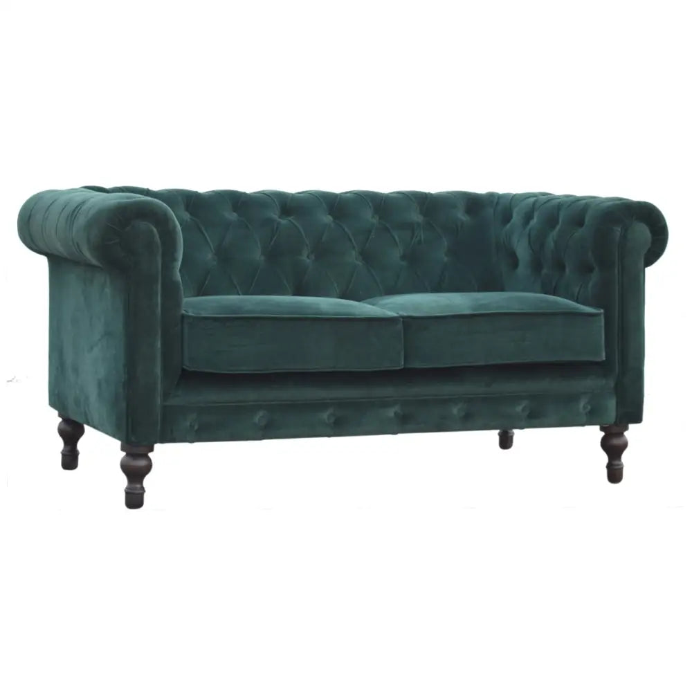 Luxury Velvet Chesterfield Sofa Green velvet sofa with tufted backrest
