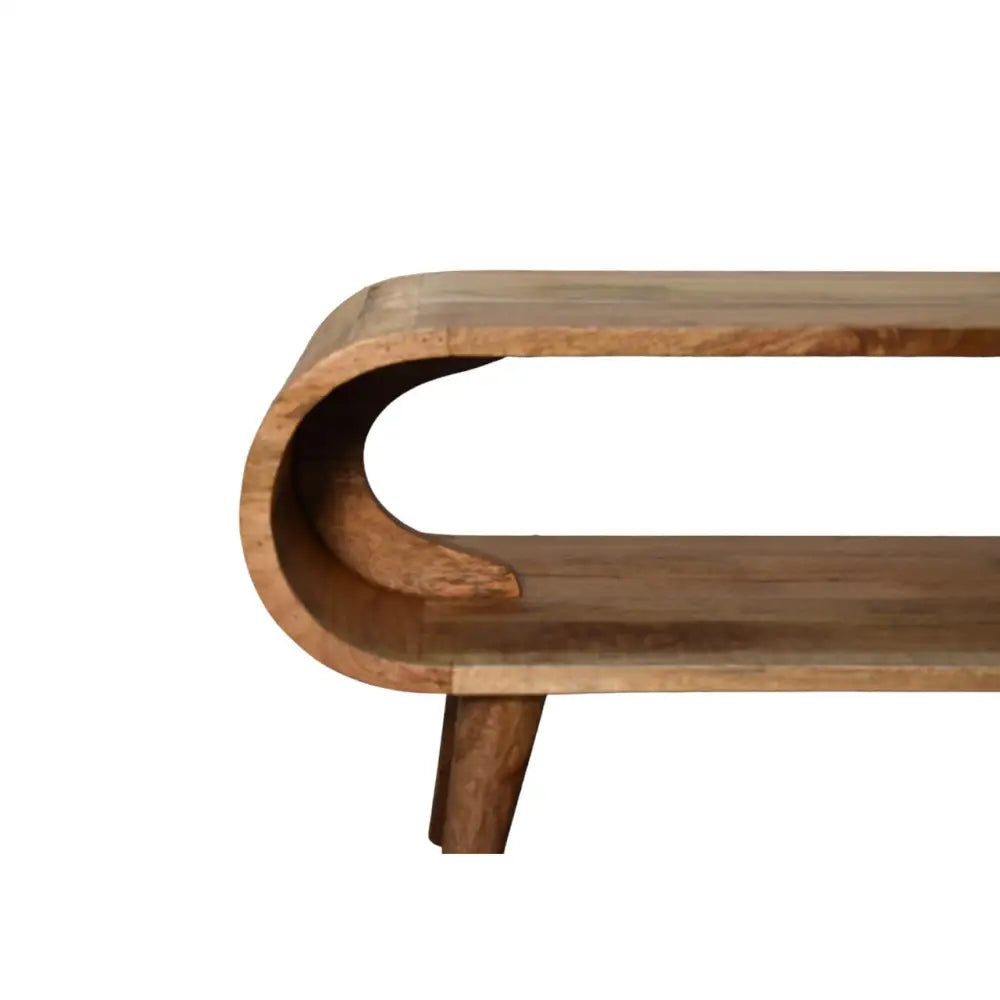 Eco-friendly home decor. Mango Wood Coffee Table. Solid Wooden coffee table with curved design. Ethical wood sourcing.