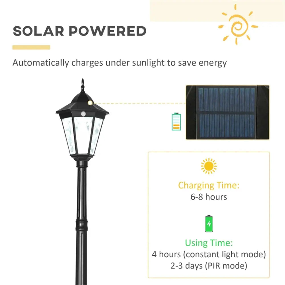 Outdoor traditional lamp post lights led. Solar-powered street lamp with charging and usage time information 