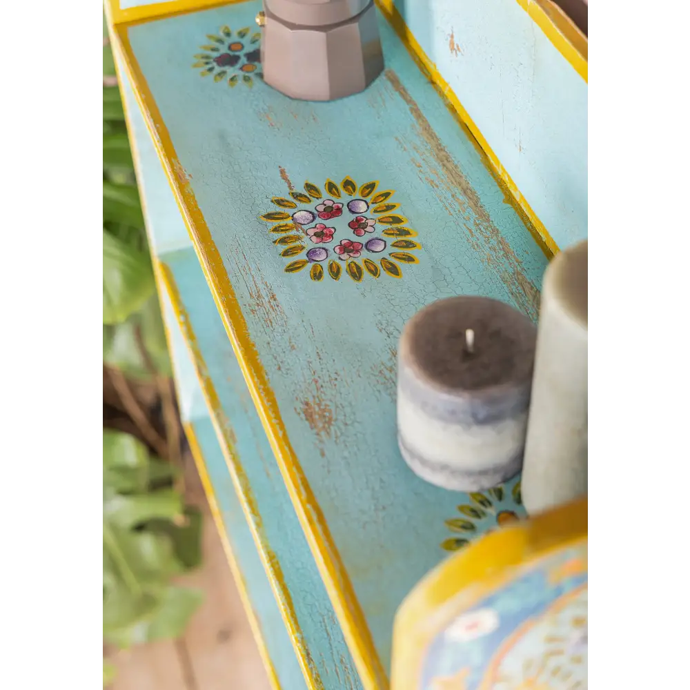Hand Painted Wall Shelf Unit. Decorative shelf with floral patterns 