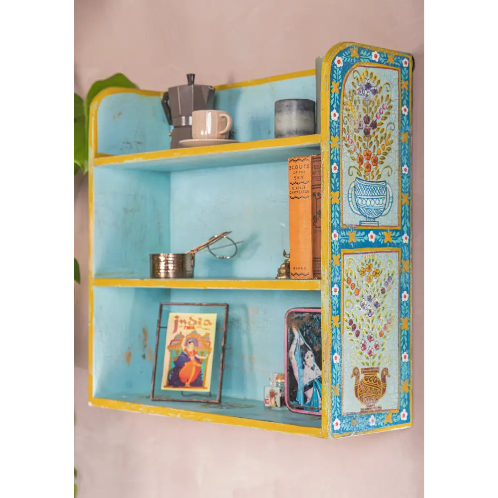 Hand Painted Wall Shelf Unit. Decorative wall shelf with floral patterns and colourful design