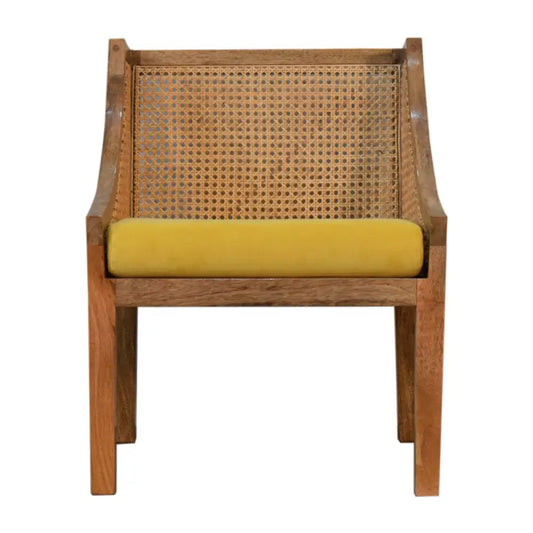 Rattan velvet chair with wicker backrest in various colours