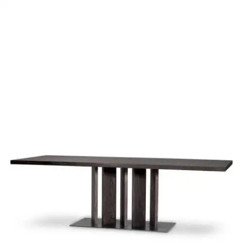 Luxury Rectangular Oak and Bronze dining table.Dark wooden Designer dining table 