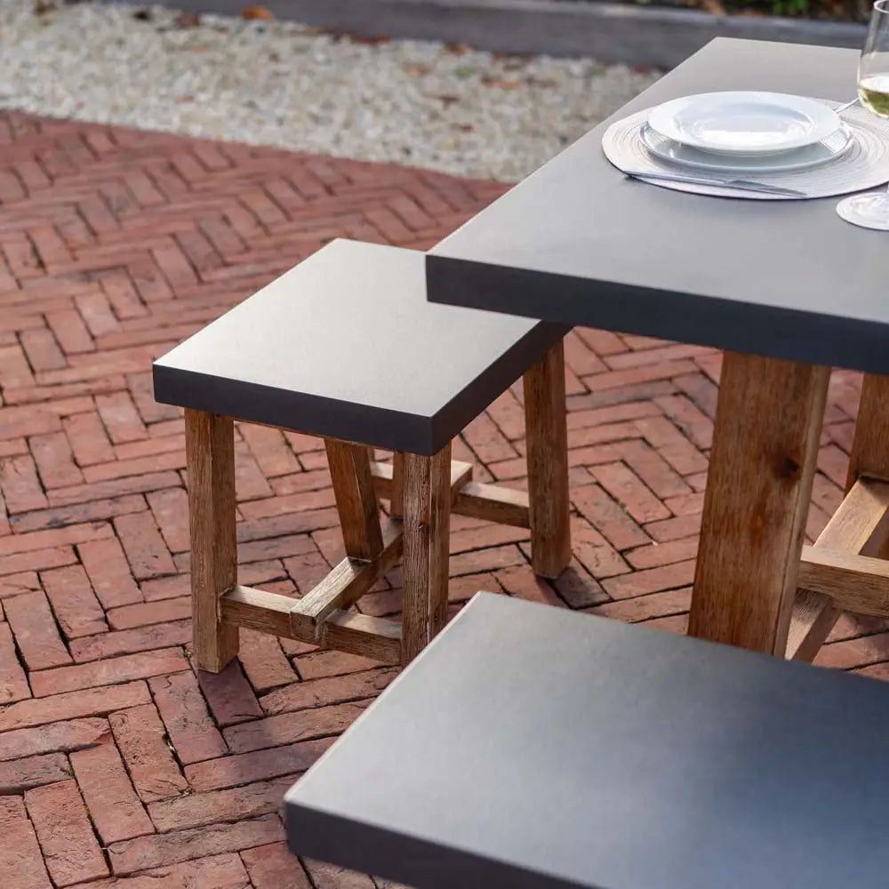 Rustic 6-Seater Acacia & Cement Fibre Dining Set – Indoor & Outdoor Farmhouse Style - Garden Furniture Sets