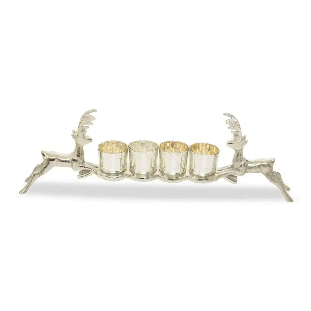 Silver nickel finished Stag 4 Tea Light Holder - Candle Holder