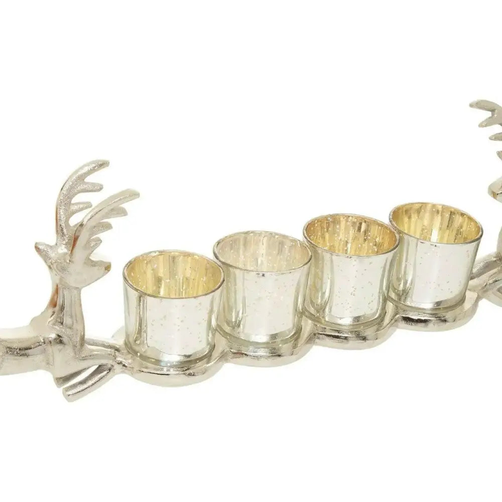 Silver nickel finished Stag 4 Tea Light Holder - Candle Holder