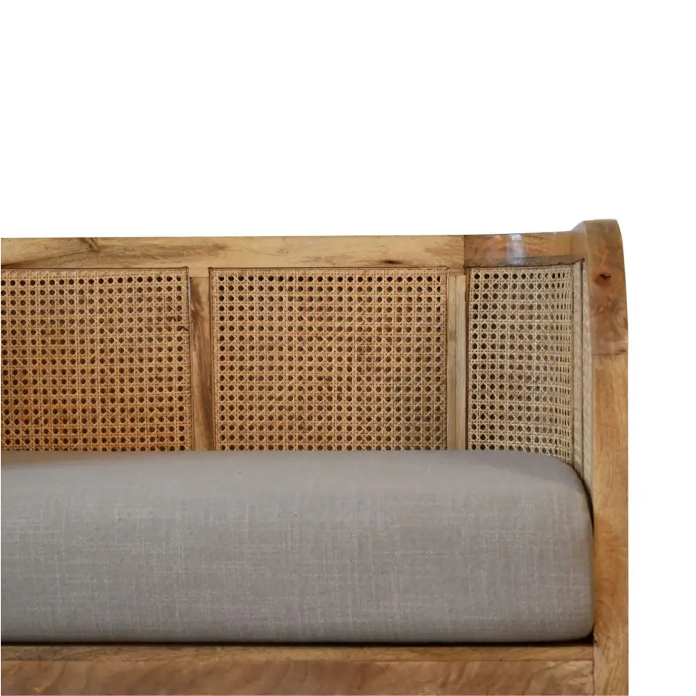 Small 2 Seater conservatory Sofa Rattan with woven design and grey linen cushion