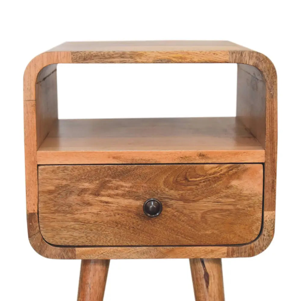 Eco-friendly home decor Small Wooden side table with a drawer. Sustainable furniture.