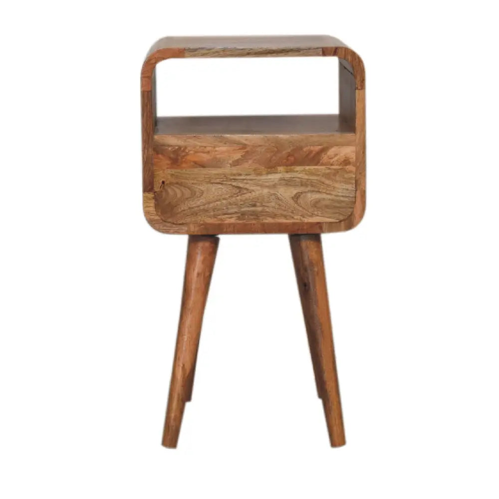 Small, Tall Wooden side table with a single drawer.Eco-friendly home decor.