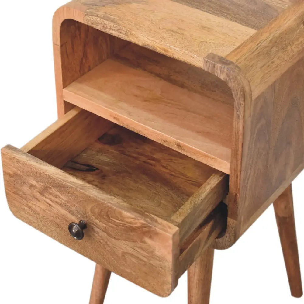 Eco-friendly home decor. Modern Wooden side table with a single drawer.