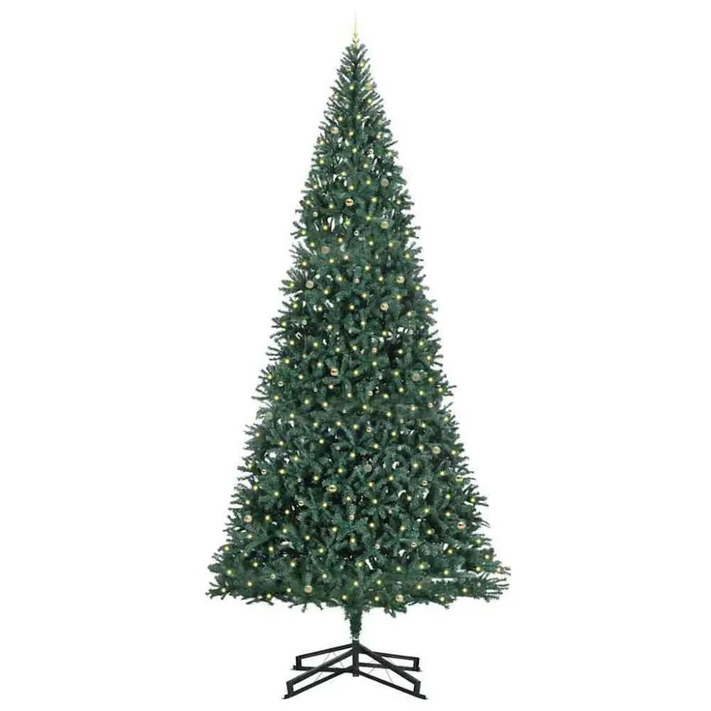 Stunning 5 metre Artificial Pre-lit Christmas Tree With Ball Set Green 500 Cm - Seasonal & Holiday Decorations
