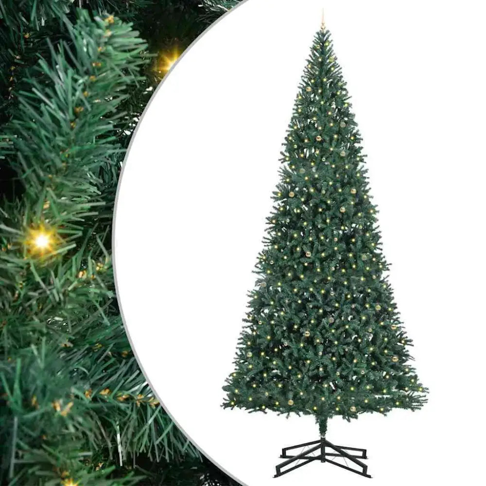 Stunning 5 metre Artificial Pre-lit Christmas Tree With Ball Set Green 500 Cm - Seasonal & Holiday Decorations