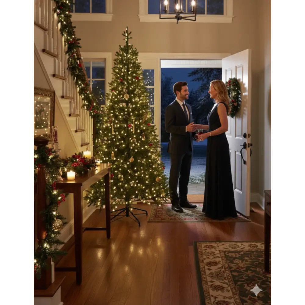 Stunning 5 metre Artificial Pre-lit Christmas Tree With Gold Coloured Ball Set - Seasonal & Holiday Decorations